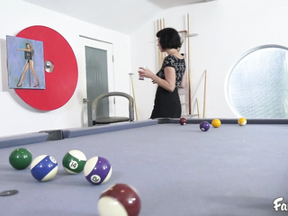 Tattooed babe Olive Glass gets screwed on that pool table